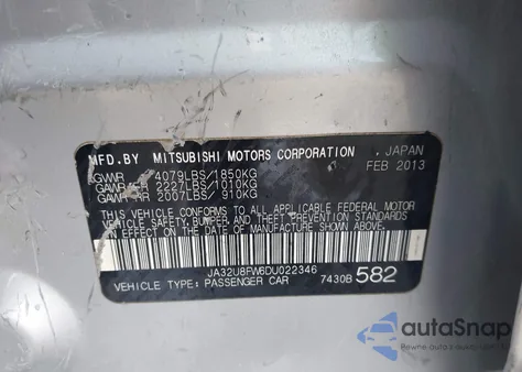 2013 Mitsubishi Lancer Gt z USA, uszkodzony, nr VIN JA32U8FW6DU022346